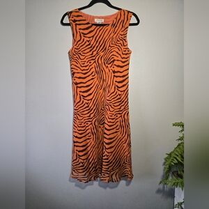 Vantana Silk Tiger Print Sleeveless Midi Dress Size 10